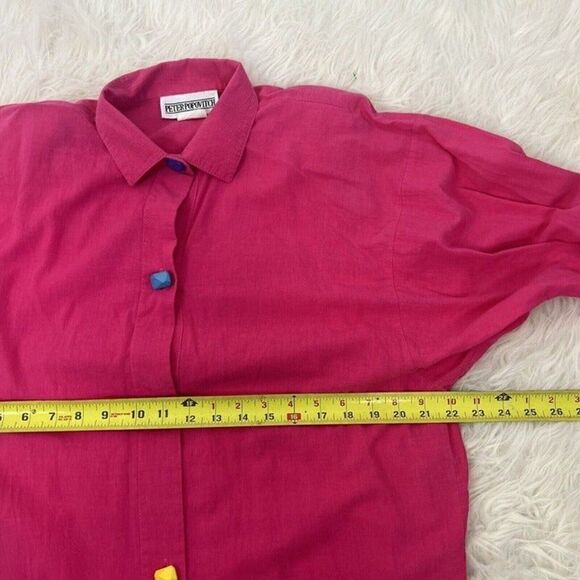 Vintage 80s PETER POPOVITCH Retro Mod Hot Pink Oversized Button Front Blouse Med - Picture 6 of 10